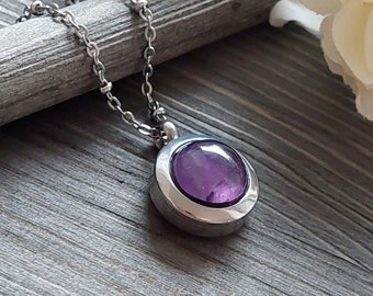Amethyst Crystal Locket | Urn Necklace for Women | February Birthstone | Minimalist Urn Jewelry | Cremation Jewellery | Urn Pendant for Ash