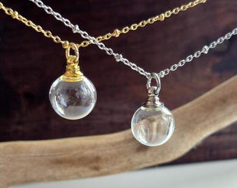 Simple Fillable Glass Orb Pendant : Urn Necklace for Ashes, Strands of Hair, Cremation Jewelry Keepsakes (gold or silver color)