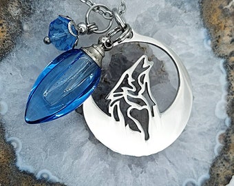 Howling Wolf Dog Urn Necklace for Memorial Ashes | Keepsake Jewelry Gifts | Animal Urn  | Wolf Dog Cremation Jewelry | Pendant for Cremains