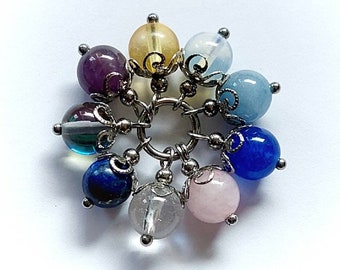 8mm Gem Stone and Stainless Steel Charm for Necklace or Bracelet | opalite, lapis, rose quartz, purple amethyst, aventurine, obsidian