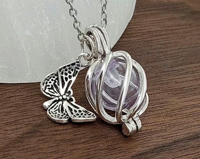 Sterling Silver Butterfly Urn Locket : Necklace for Ashes | Glass Orb Cremation Jewelry for Her | Memorial, Sympathy Gift