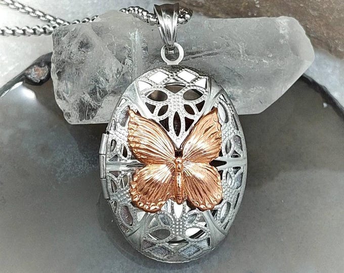 Butterfly Locket | Double Urn Necklace, Cremation Jewelry, Ashes Keepsakes, Pendant for Cremains, Ash Holder Jewellery