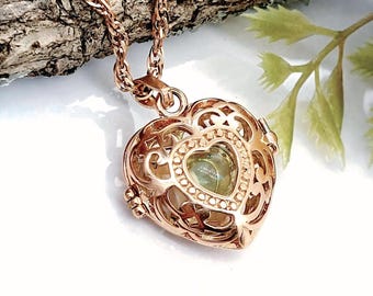 Rose Gold Heart Locket Necklace for Cremains Ashes in Glass | Cremation Jewelry | Human Ash or Pets | Memorial Jewelry | Funeral Urn Jewelry