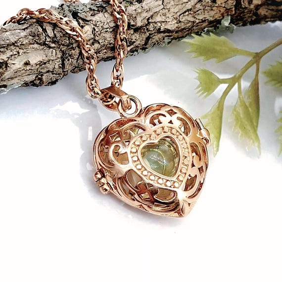 Rose Gold Heart Locket w/Fillable Glass Orb | Stainless Steel Cremation Jewelry | Urn Necklace | Memorial Ashes Keepsake (w/Chain & funnel)