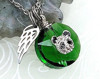 Crystal Panda Bear Cremation Necklace, Keepsake Urn Jewelry, Pendant for Ashes