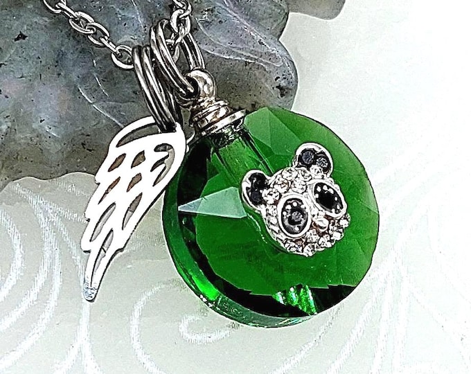Crystal Panda Bear Cremation Necklace, Keepsake Urn Jewelry, Pendant for Ashes