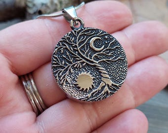 Sun Moon Tree of Life Locket Necklace | Fillable Stainless Steel Memorial Pendants for Ashes, Locks of Hair, Pet Fur, Cremation Jewelry
