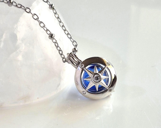 Sterling Silver Compass Memorial Ashes Locket : Small Urn Necklace for Ash | Cremains Pendant | Cremation Jewelry