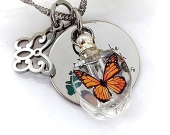 Monarch Butterfly Urn Necklace for Ashes | Cremation Jewelry | Urn Jewelry for Human & Pet Ash | Sympathy Condolence Gift | Ashes Necklace