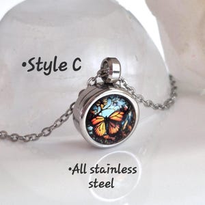 Small Butterfly Memorial Locket Necklace : Cremation Ashes Jewelry, Keepsake Gifts, Monarch Butterflies Urn Pendant Style C