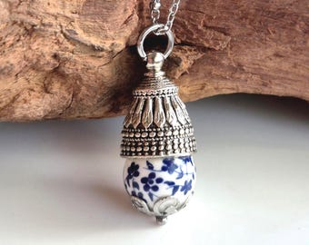 Blue Forget Me Not Flower Urn Necklace | Cremation Jewelry Pendants for Women | Memorial Ashes Keepsake