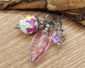 Pink Lily Urn Necklace for Ashes | Lilly Cremation Ash Pendant | Cremation Jewelry | Urn Jewelry | Fillable Jewelry for Cremains