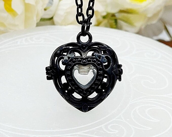 Small Black Heart Locket for Ashes | Cremation Keepsakes Jewelry | Urn Necklace | Remembrance Jewellery | Loss of Loved One Sympathy Gift