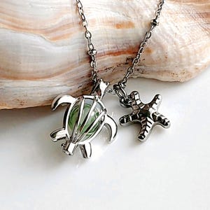 Collar con urna de plata de ley con medallón de tortuga, urna de cremación para cenizas.
