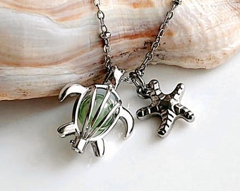 Sterling Silver Turtle Locket Urn Necklace, Keepsake Cremation Ashes Urn Jewelry