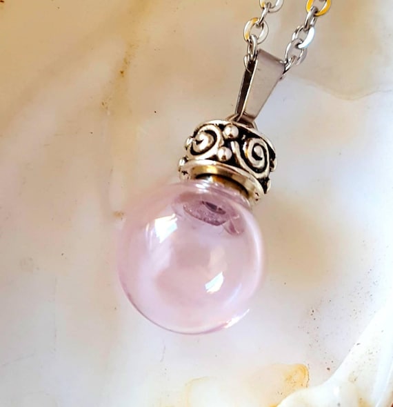 Small Pale Pink Glass Pendant Fillable Keepsake Necklace - Keepsake Pendants Jewelry