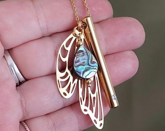 Dragonfly/Butterfly Wing Urn Necklace: Cremation Jewelry Pendant | Memorial Ashes Keepsake | Sympathy Gifts