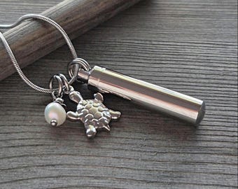 Stainless Steel Turtle Urn Necklace: Cremation Ash Keepsake Jewelry, Memorial Pendants for Men or Women, Sympathy Gift