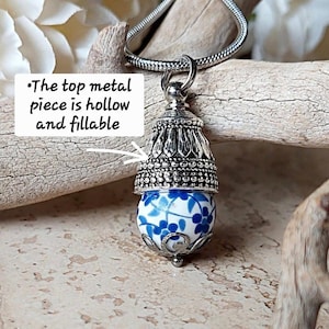 Collar de urna con flor de nomeolvides azul / Joyería de cremación hecha a mano / Joyería conmemorativa para cenizas imagen 5
