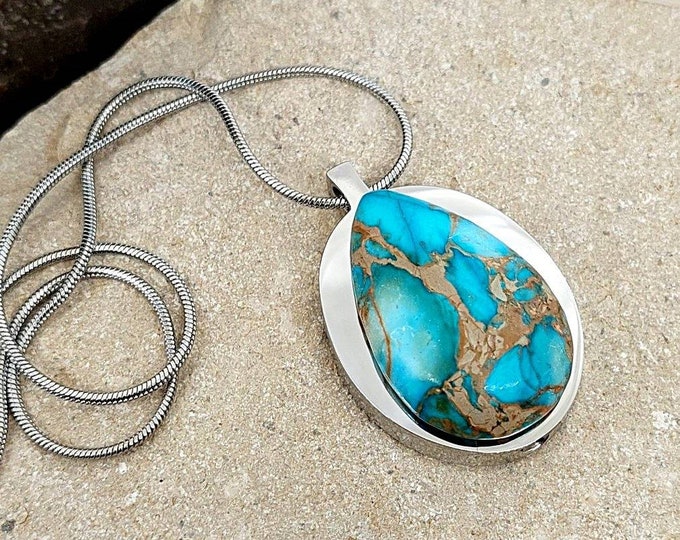 Blue Imperial Jasper Cremation Jewelry Locket for Ashes Necklace | Memorial Keepsake Jewelry Pendant | Funeral Jewellery Gifts for Mom