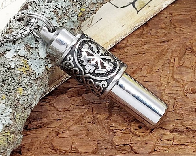 Vegviser Urn Necklace for Men | Ashes Jewelry | Stainless Steel Cremation Jewelry | Memorial Jewellery | Cremains Ash Holder Pendant