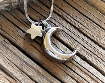 Moon and Star Double Urn Necklace with ChainChoice | Cremation Jewelry | Mom / Dad Memorial Keepsake Jewellery
