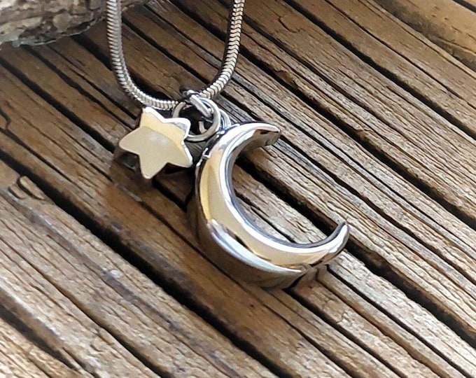 Moon and Star Double Urn Necklace with Chain Choice | Cremation Jewelry | Mom / Dad Memorial Keepsake Jewellery