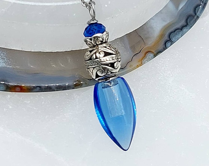 Blue Glass Teardrop Urn Necklace for Ash | Cremation Jewelry | Sympathy Gift | Cremation Necklace | Keepsake Jewelry | Fillable Urn Jewelry