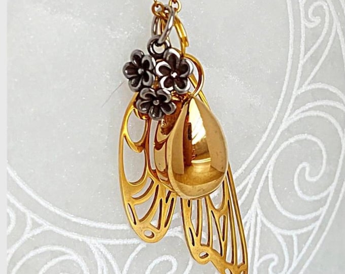 Gold Butterfly/Dragonfly Wing Urn Necklace, Cremation Jewelry for Women, Ash Holder Pendant