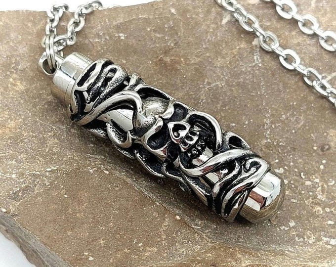 Skull Urn Necklace | Memorial, Cremation Jewelry | Stainless Steel Urn Jewelery for Human Ashes | Condolence Gifts | Pendant for Cremains