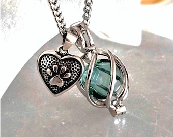 Sterling Silver Paw Print Locket | Pet Ashes Cremation Jewelry, Dog Memorial Pendant, Cat Urn Necklace