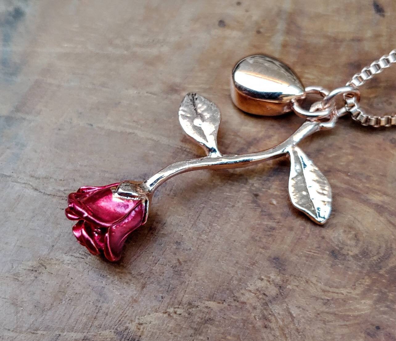 Cremation Jewelry Urn Jewelry Red Rose Gold Tear Urn Necklace for Ashes Ash Urn Necklace Teardrop Urn Pendant