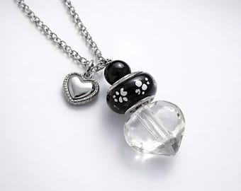 Paw Print Pet Ashes Necklace, Cremation Ash Pendant, Handmade Urn Jewelry, Cat Urn, Dog Urns