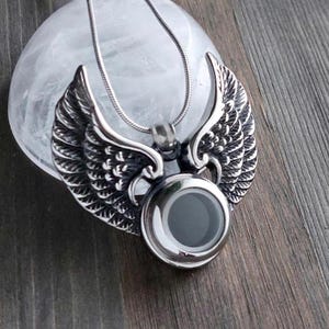 Angel Wings Locket for Ashes, Stainless Steel Cremation Necklace, Memorial Jewelry Keepsake, Ash Pendant