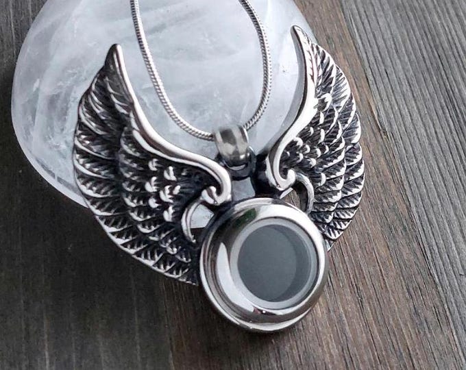 Angel Wings Urn Locket | Cremation Necklace for Ashes | Memorial Jewellery | Unique Keepsake Gifts | Stainless Steel Cremation Jewelry