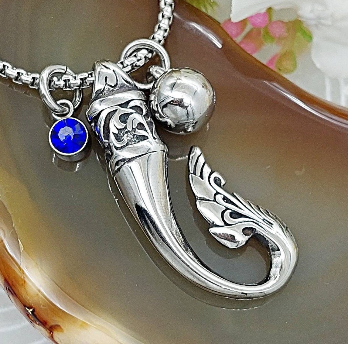 Fish Hook Urn Necklace for Ashes, Fishing, Dad, Norse, Viking Cremation  Jewelry for Men or Women