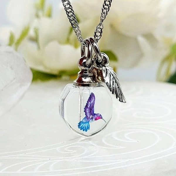 Hummingbird Urn Necklace for Ashes | Memorial Pendants | Cremation Jewelry | Urn Jewelry for Girls and Women | Sympathy Gift | Keepsake Urns