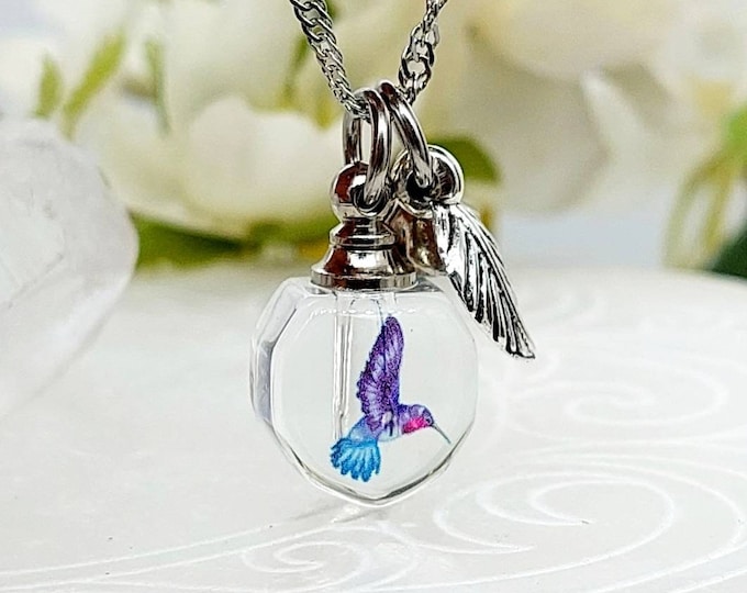 Hummingbird Urn Necklace for Ashes | Memorial Pendants | Cremation Jewelry | Urn Jewelry for Girls and Women | Sympathy Gift | Keepsake Urns
