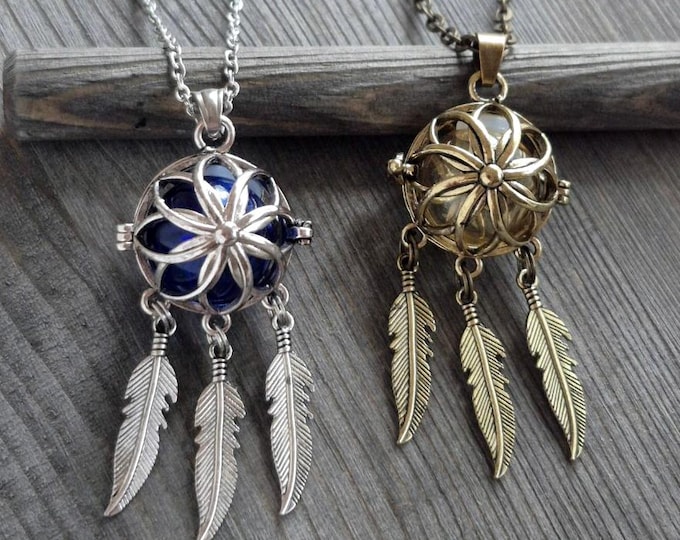Dreamcatcher Keepsake Locket: Fillable Glass Orb Cremation Jewelry | Memorial Ashes Pendant | Urn Necklace | Car Mirror Charms