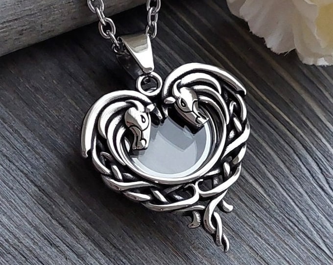 Horse Memorial Jewelry Keepsake Locket | Urn Necklace for Cremation Ashes or Horse Hair | Stallion, Mustang, Horse Jewellery Gifts