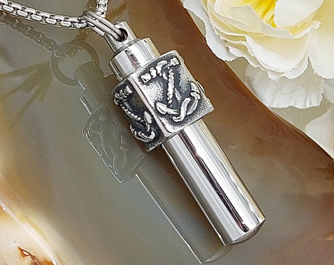 Nautical Anchor Memorial Ashes Jewelry Necklace | Keepsake Urn Pendant for Ashes | Cremation Jewelry for Men | Urn Jewellery | Funeral Gift