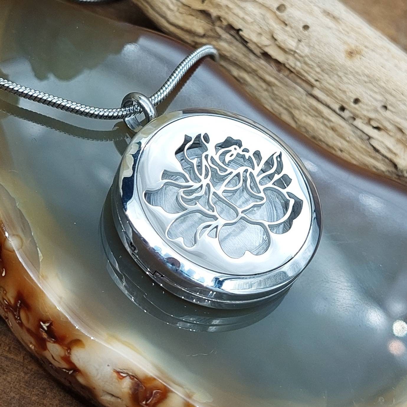 Rose Peony Locket Urn Necklace Ash Holder or Lock of Hair Cremation