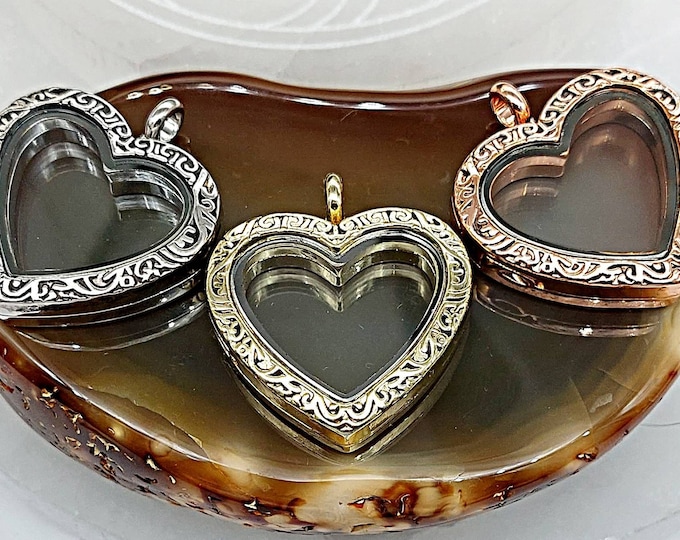 Glass Heart Locket Necklace | Lock of Hair or Dried Funeral Flowers | Memorial Jewellery | Keepsake Urn Jewelry Gift | Cremation Jewelry