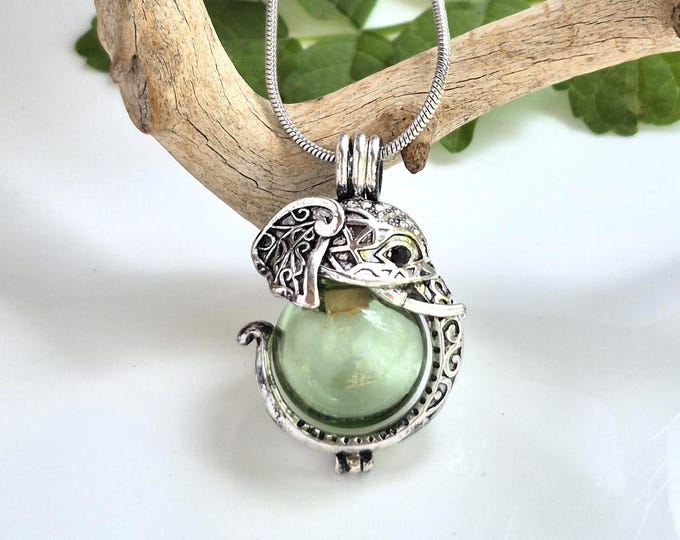 Fillable Elephant Locket Necklace | Glass Orb Cremation Urn Jewelry | Ashes Keepsake Memorial Jewellery