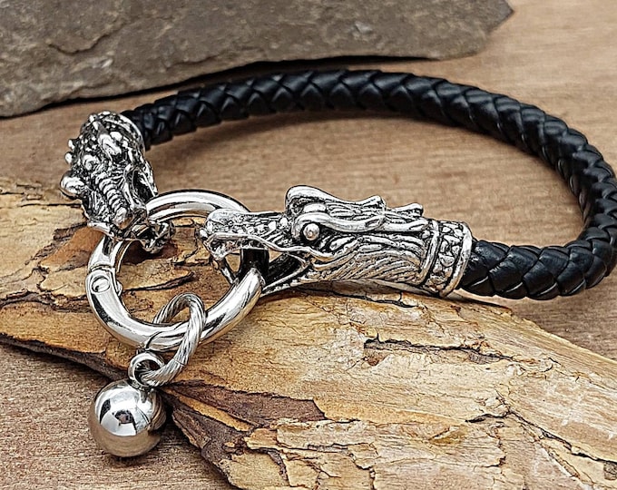 Leather Dragon Urn Bracelet | Cremation Jewelry for Men | Memorial Gift | Keepsake Urn Jewelry for Ashes | Dragon Cremation Bracelet