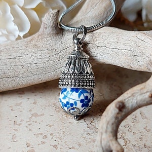 Blue Forget Me Nots Flower Urn Necklace for Ashes | Cremation Jewelry Pendant | Memorial Ashes Jewellery | Handmade Urn Jewelry