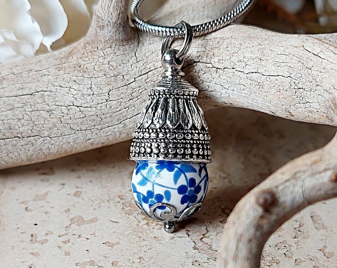 Blue Forget Me Nots Flower Urn Necklace for Ashes | Cremation Jewelry Pendant | Memorial Ashes Jewellery | Handmade Urn Jewelry