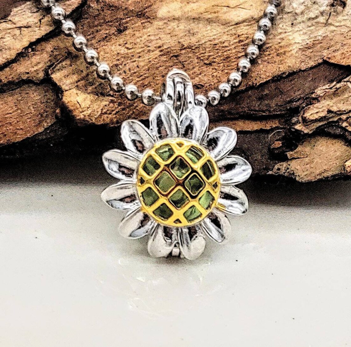 925 Sterling Silver Daisy Sunflower Locket Urn Necklace for Etsy