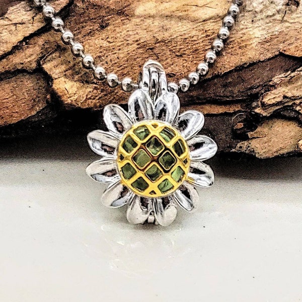 Sterling Silver Sunflower Daisy Urn Locket | Ashes Urn Necklace l Keepsake Urn Jewelry Jewellery | Cremation Jewelry | Memorial Gift for her