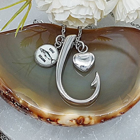 Fish Hook Urn Necklace Fishing Urn Dad Memorial Gift Etsy